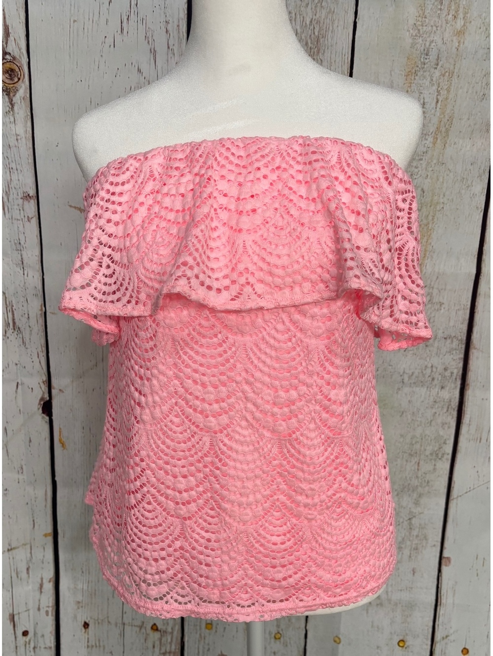 Lilly Pulitzer Women's Wiley Coral Pink Scalloped Tube Top Size Large